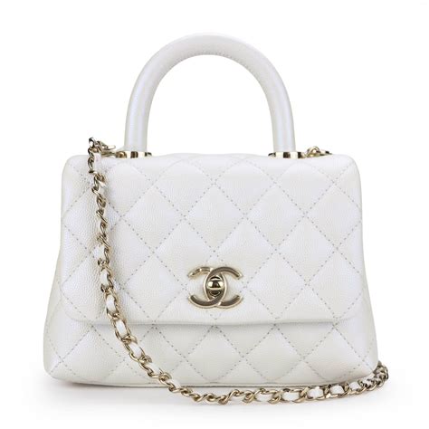 chanel small coco top handle|white iridescent chanel coco handle.